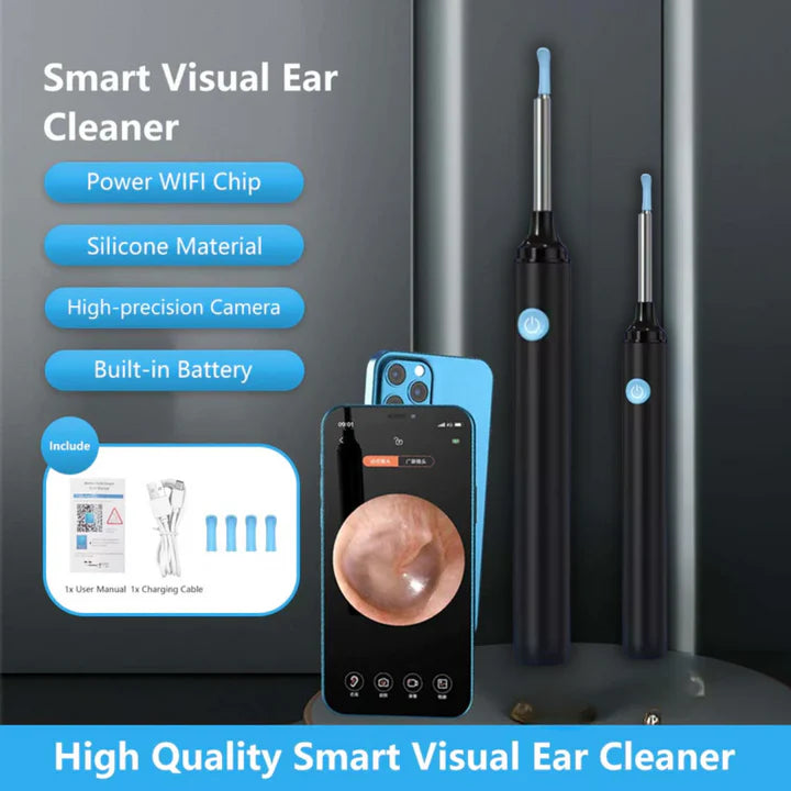 White Ear Wax Removal Tool with Camera – HD Ear Cleaner with 6 LED Lights