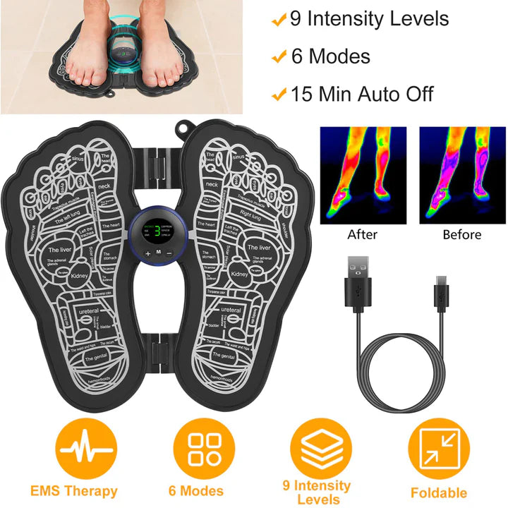 Electric EMS Foot Massager Pad Foldable USB Rechargeable